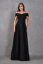 Women's Stretch Fabric Wide Flared Cut Off Shoulder Double Breasted Collar 138 cm Long Black Dress 342 - 4