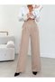 Women's Beige High Waist Pleated Wide Leg Palazzo Trousers - 3