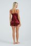 Women's Burgundy Lace Detailed Satin Pajama Set with Rope Strap, Stylish and Elegant Sleep Set - 2