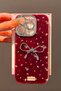 iPhone 15 Pro Max Compatible Burgundy Premium Phone Case with Silver Bow Parterre Glitter Lens Protector - 9