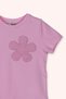 Baby Girl Round Neck Short Sleeve Floral Motif Pink T-Shirt - 2