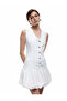 Button Sleeveless V Neck Mini Balloon Dress - 2