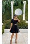 Square Neck Half Sleeve Chiffon Mini Dress with Sash Detail - 3