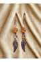 Silver Color Dangle Women's Earring with Citrine and Hematite Natural Stone Angel Wing Detail - 2