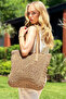 Square Knitted Summer Seaside Vacation Beach Bag with Zippered Lined Pocket