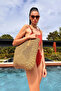 Square Knitted Summer Seaside Vacation Beach Bag with Zippered Lined Pocket - 3