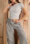 Ribbed Lycra Crop Bady Blouse – Striped Crew Neck, Stretchy Fabric, Casual & Stylish Combination T-Shirt - 3