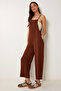 Pocketed Draped Gardener Overalls Brown Ldd0002