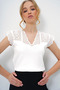 Women's Front Back V Neck Hole Openwork Seasonal Knitwear Blouse - 2