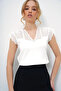 Women's Front Back V Neck Hole Openwork Seasonal Knitwear Blouse