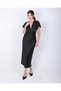 Women's Black Satin V-Neck Midi Dress - 5
