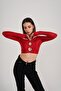 Crew Neck Long Sleeve Chest Detailed Crop Frank Blouse Red - 5
