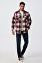 Wolf men's woven long sleeve shirt burgundy-white plaid