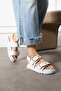 Mia White Matte Leather Gold Plated Buckle Women's Slippers - 3
