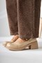 Mirka Beige Patent Leather Banded Women's Loafer Shoes - 7