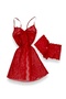Red Mesh and Lace Detailed Nightgown - 6
