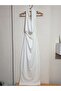 Women's Backless Deep Shawl Collar Long White Dress - 8