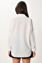 Embroidery Detailed Oversize Linen Shirt Ecru Lde0007 - 5