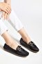 Women's Genuine Leather Buckle Classic Loafer - Black