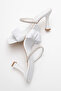 Women's Embellished Heeled Dress Slippers Genuine Leather Zy 7716 White - 6