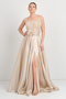 Women's Strapless Bodice Evening Dress with Deep Slit 7688 Champagne