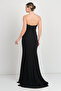 Women's Strapless Stone Decorated Fish Form Evening Dress 5649 Black - 4
