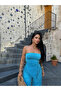Women's Strapless Tie-Up Asymmetrical Cut Blouse and Wide Leg Pants - 3