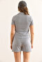 Women's Gray Polo Neck Blouse Shorts Set Tkm-19000401 - 6