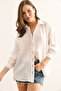Women's White Stripe Stone Detailed Oversize Aerobin Shirt Gml-19001359 - 3