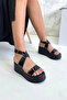 Black Patent Leather Wedge Heel Women's Sandals V4222 - 2