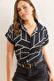 Women's Asymmetrical Black Bat Viscose Shirt Gml-19000617 - 5