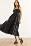 Women's Black Strap Gipeli Midi Knitted Dress Elb-19002452
