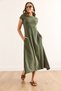 Women's Khaki Stitching and Pocket Detailed Maxi Crystal Dress Elb-19002451 - 3