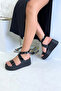 Black Patent Leather Wedge Heel Women's Sandals V4222 - 5