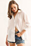 Women's White Stripe Stone Detailed Oversize Aerobin Shirt Gml-19001359