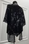 Black Bride Groom Groomsman Bridesmaid Henna Night Soldier Shoulder Cover Shawl with Gloves Sequin Flower Motif - 6