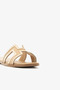 Beige Genuine Leather H-Band Flat Women's Slippers - 4