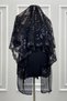 Black Bride Groom Groomsman Bridesmaid Henna Night Soldier Shoulder Cover Shawl with Gloves Sequin Flower Motif - 5