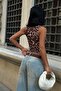 Leopard Printed Square Neck Flexible Crop Bluz - 5