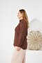 Large Size Shirt with Crochet Sleeve Detail Brown - 3