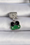 316L Steel Silver Color Dangle Green Frog Figure Nomination Charm - Tj-Bc1071