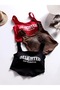 Women's Burgundy Brown Black Delighted Printed Strap Crop Blouse