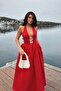 Women's White Bust Low-Cut Ribbon Detail Halter Corset Dress - 5