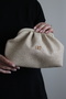 Women's Cream Straw Look Faux Leather Clutch Bag – Hand and Cross Strap, Lined
