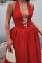 Women's White Bust Low-Cut Ribbon Detail Halter Corset Dress - 3