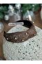 Luxury Metallic Staple Stone Pearl Processing Motif Denim Fabric Thick Knot Women's Crown Dark Coffee Wide Crown - 4
