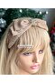 Luxury Design Matte Satin Tiered Bow with Crystal Stone Brooch Gathered Wide Crown Women's Tiara Light Coffee - 3
