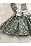 Girl's Mint Green Flowered Ruffle Strap Salopet Dress (Made from 100% Cotton Fabric.) - 3
