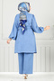 Stone Detailed Hijab Suit 8250Svl982-M Light Indigo - 5