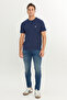 Regular Fit Regular Cut Crew Neck Cotton Navy Blue T-Shirt - 3
